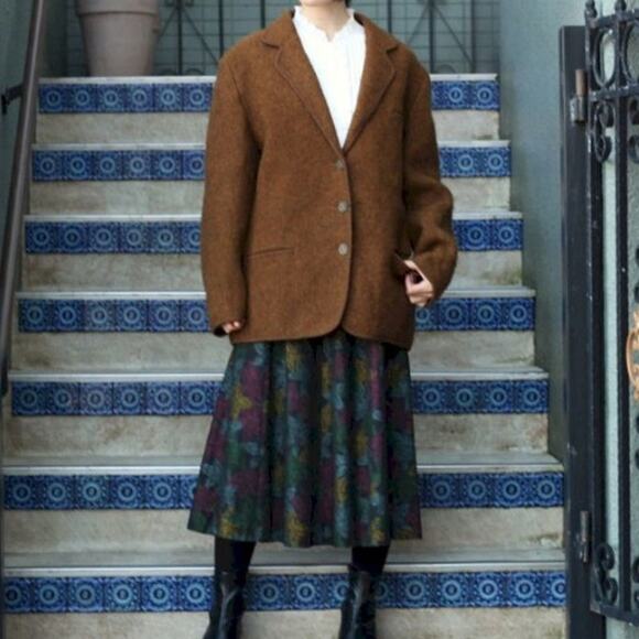 Vintage L.L. Bean Wool Blazer Jacket Made in USA Women 16 Herringbone Rust Lined - Picture 2 of 13